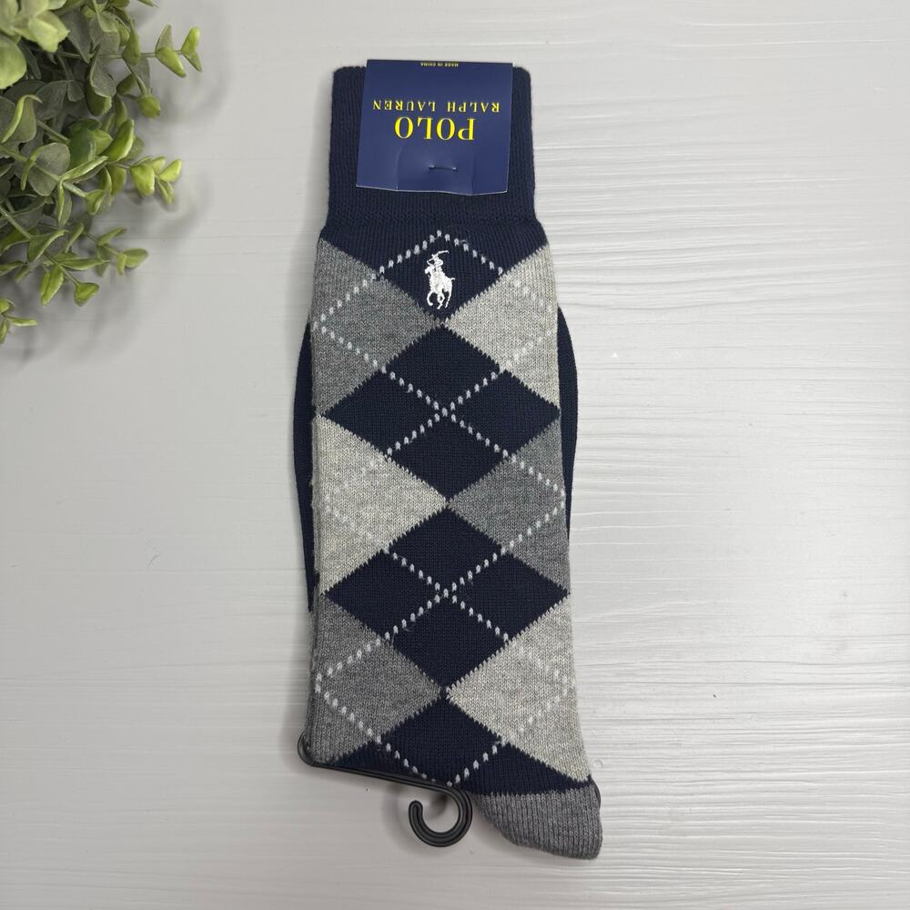 Polo Ralph Lauren Men’s Dress Socks Signature Pony navy Gray Argyle Diamond